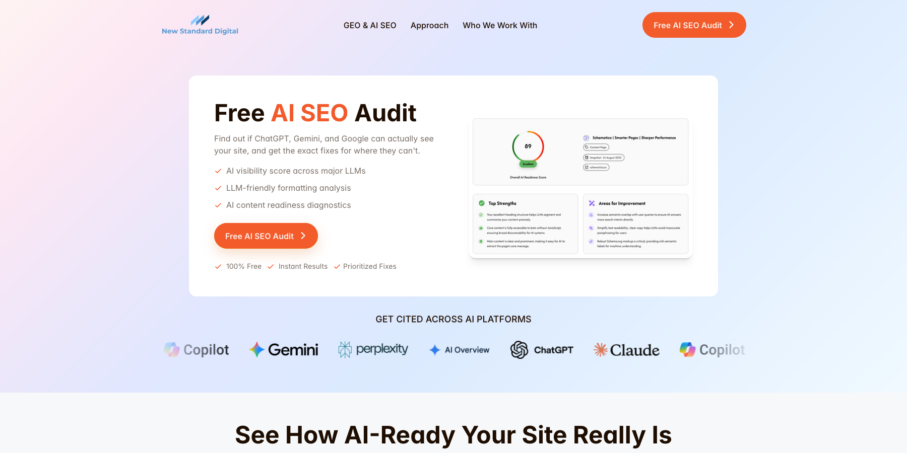 New Standard Digital website using AI SEO Widget