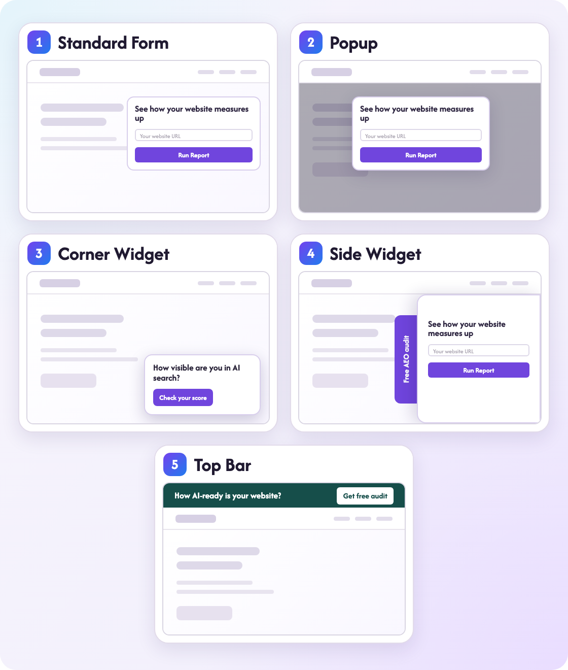 Preview of standard and popup audit form placements